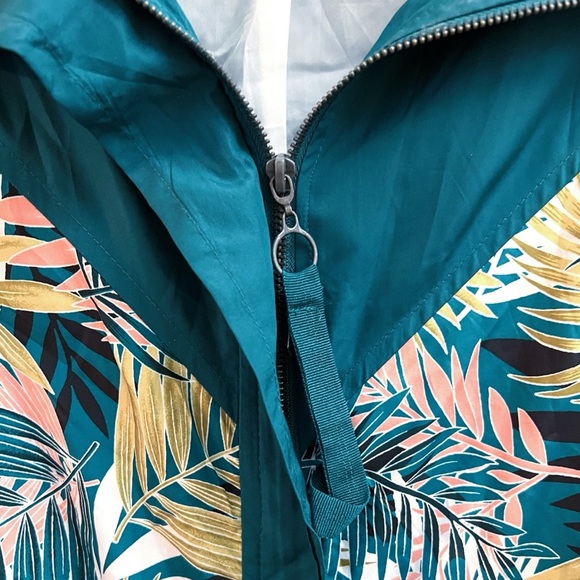 1 Sunset Lane Women’s Vintage Teal Tropical Print Windbreaker Jacket Size XL GUC - Picture 2 of 7